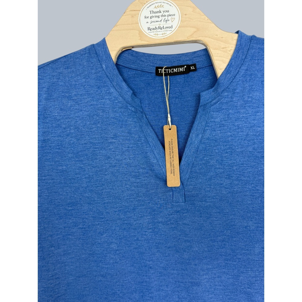 Ticticmimi Women's Blue Split Neck Short Sleeve Top Size XL NWT